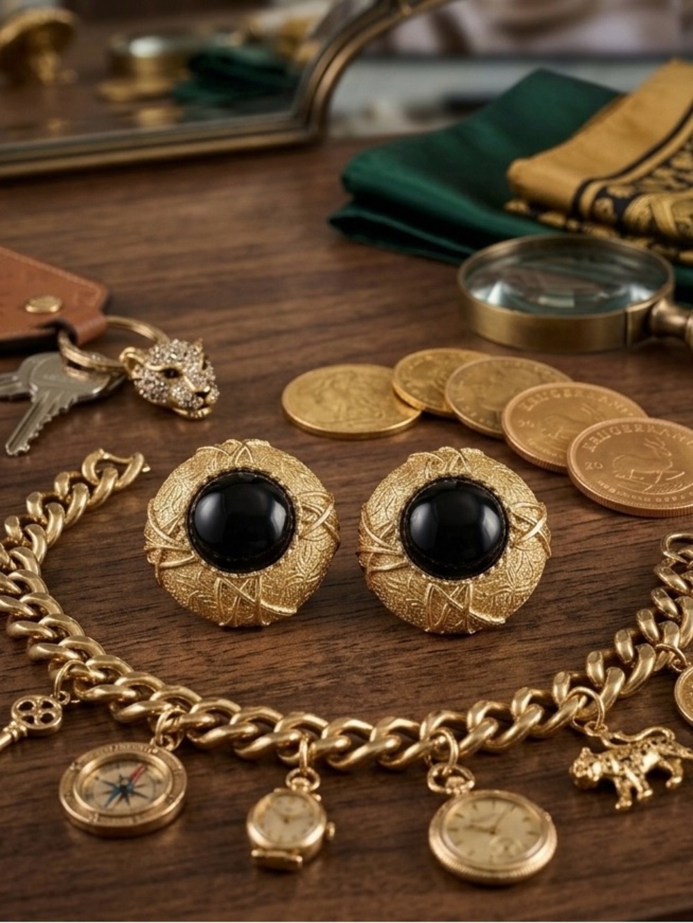 ‘Rare’ Vintage Guy Laroche Gold-Tone Earrings with Black Cabochons